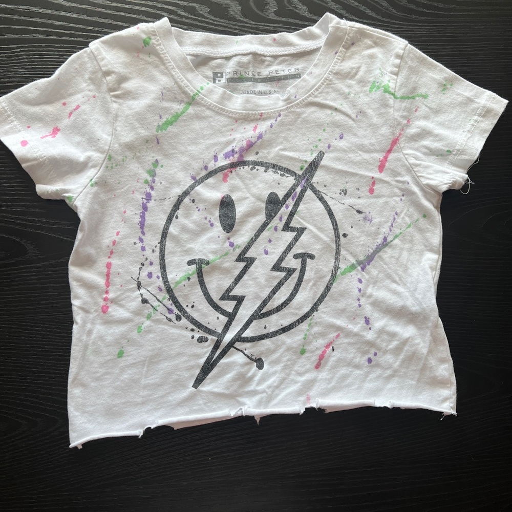 5/$30 Prince Peter paint splatter box tee w skull and lightening. Sz 2